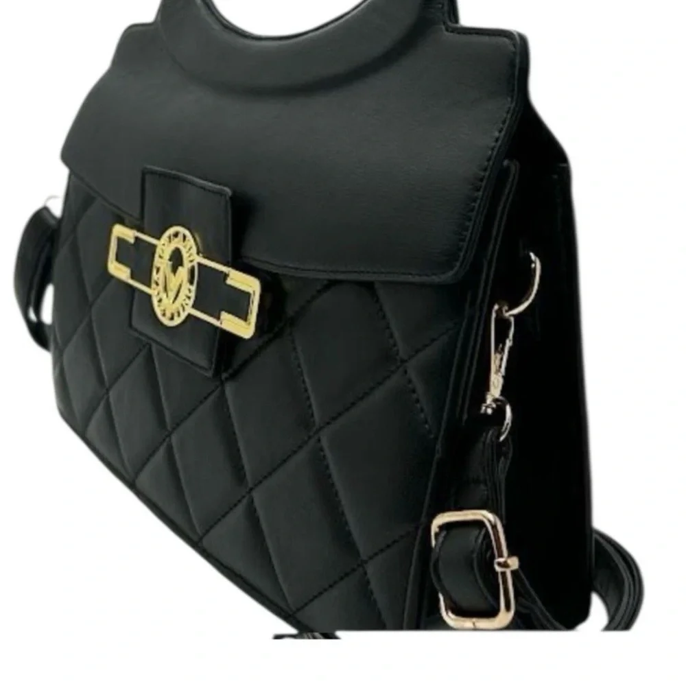 Valentino Orlandi Black Quilted Vegan Leather Satchel Crossbody Handbag